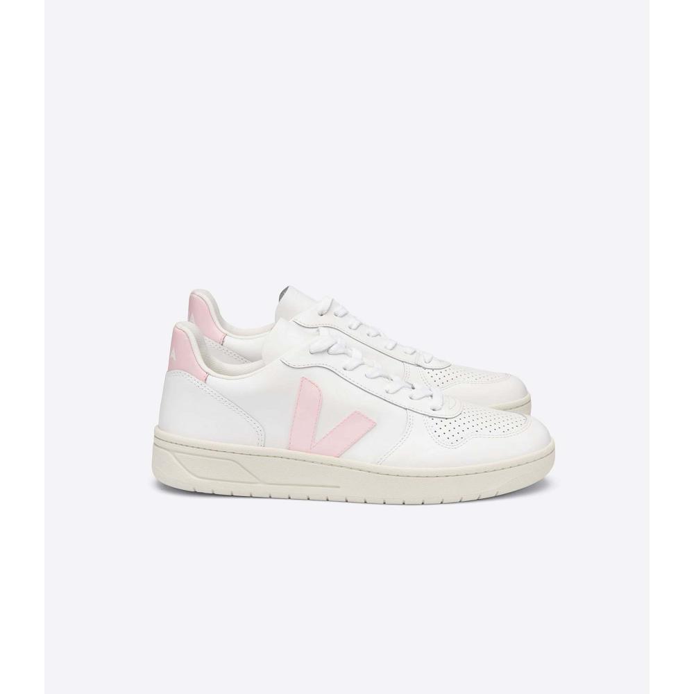 Αθλητικά Παπούτσια γυναικεια Veja V-10 LEATHER White/Pink | GR 659RVD